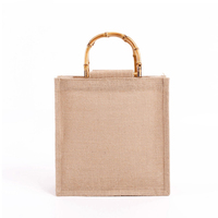 Sac fourre-tout en jute biodégradable et écologique avec logo personnalisé, poignée en bambou – Réutilisable pour cadeaux de demoiselles d'honneur, emballage de bougies, artisanat, plage