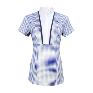 เสื้อยืดผ้าไหม/ผ้าฝ้ายถักสำหรับนักขี่ม้าคอตั้งมีกระดุมติดโลโก้ติดเพชรระบายอากาศได้ดีสำหรับขี่ในฤดูร้อน - Product Image 1