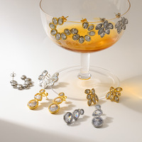 Boucles d'oreilles clous en forme de feuille incrustées de strass, style Ins, préférées des célébrités d'Internet, luxueuses, haut de gamme, en tungstène plaqué or 18 carats
