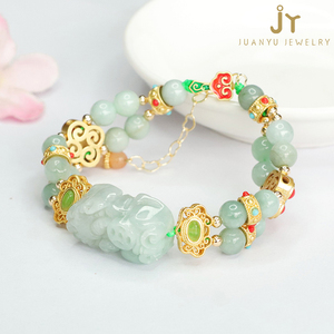 Mitico animale Pixiu Myanmar Jade catena & Link braccialetti doppio strato pietra naturale bracciali gioielli Burma giadeite braccialetti - Product Image 3