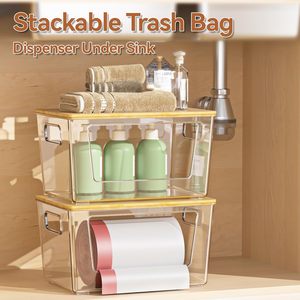 2 Pack Extra Large Rectangular Trash Bag Holder Bamboo Handles Sink Garbage Bag Dispenser for Food <b>Storage</b> Home <b>Organization</b> - Product Image 2