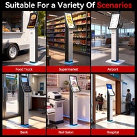 Kiosque de caisse tout-en-un à écran tactile incurvé 23,6 pouces, système Android/Windows, paiement sans espèces, lecteur de code QR, carte de crédit, alimentation