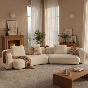 <span class=keywords><strong>2026</strong></span>년 최신형 곡선 소파 판매, 모던 크림 스타일 패브릭 소파 3인용 클라우드 카우치 호텔 고급 원목 거실 소파 - Product Image 3