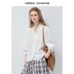 VEGA CHANG Camicetta Personalizzata Stile Country Francese con Scollo a V e Maniche a Sbuffo con Design Texturizzato per Abbigliamento Femminile all'Ingrosso - Product Image 2