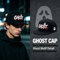 Casquette Snapback Noire Unie avec Broderie 3D GHOST Cartoon Ghost, Visière Plate, pour Hommes, Femmes et Adolescents, Fourniture en Gros OEM ODM
