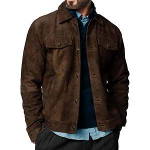 Veste en daim vintage de qualité supérieure pour homme, en cuir d'agneau véritable, col chemise, style automne, veste pour homme - Product Image 4