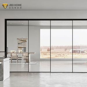 <span class=keywords><strong>Puerta</strong></span> de vidrio sin marco moderna de <span class=keywords><strong>3</strong></span> paneles, apilamiento telescópico, aleación de aluminio, característica impermeable para oficina, cocina, comedor, partición - Product Image 6