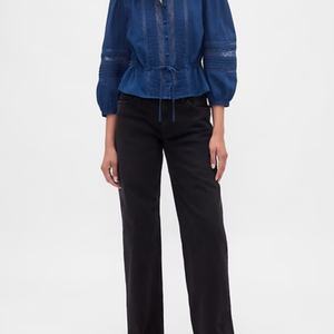 Nueva Llegada, Precio Bajo, Blusa Casual con Aberturas, Camisa Simple con Ojales, Blusa de Voile con Cuello en V y Ribete de Encaje para Mujer, OOTD - Product Image 4