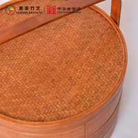 Boîte à lunch vintage en bambou, panier de rangement alimentaire multicouche circulaire, tressé à la main, écologique, avec poignée, pour pique-nique, décoration intérieure, cadeau