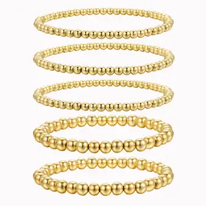 Commercio all'ingrosso fatto a mano Lucky Gold Filled Ball Beads bracciali impilabili con perline braccialetto elasticizzato gioielli per donna uomo