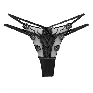 Sous-vêtements string pour femmes, noir et rouge, dentelle semi-transparente, taille haute, lingerie sexy, grande taille, style français - Product Image 5