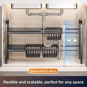 Étagère de rangement de cuisine multifonctionnelle en métal à un seul niveau, rétractable, amovible, de type sol, pour le rangement des casseroles - Product Image 3
