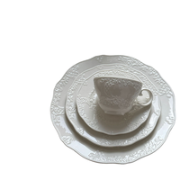 Services de table en porcelaine blanche embossée, vaisselle en relief, assiettes et plats en céramique, service à thé