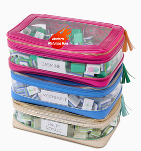 Tas Penyimpanan Mahjong Poker Modern Mewah Ramah Lingkungan Tahan Air Lipat Transparan PVC Gaya Amerika dengan Ritsleting dan Pegangan Berumbai - Product Image 6