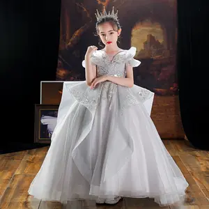 Children's dress princess girl piano performance dress tail host foreign air evening dress model catwalk spring and summer