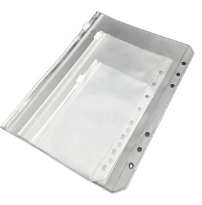 A5 A6 PVC Plastic Pouches Budget Planner Waterproof Transparent Zipper File Pocket 6 Rings Loose Leaf File Holder Binder Pocket