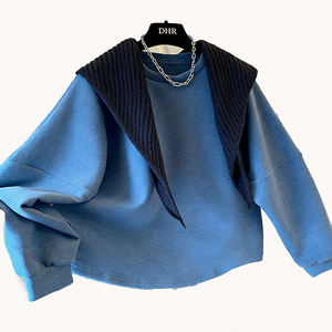 Plus Size Soft <b>Knit</b> <b>Shawl</b> Crew Neck Pullover Fleece-Lined Sweatshirt Loose Casual Women's Sweatshirt Cotton Hoodies Wholesale - Product Image 5