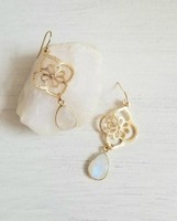 Boucles d'oreilles pendantes géométriques tendance en pierre de lune arc-en-ciel, en laiton plaqué or, forme poire, pour femme, idéales pour les fêtes, emballage personnalisé, vente en gros