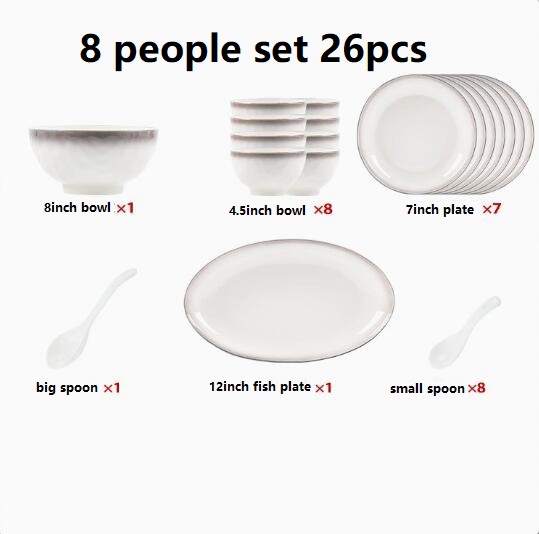 Conjunto blanco para 8 personas.