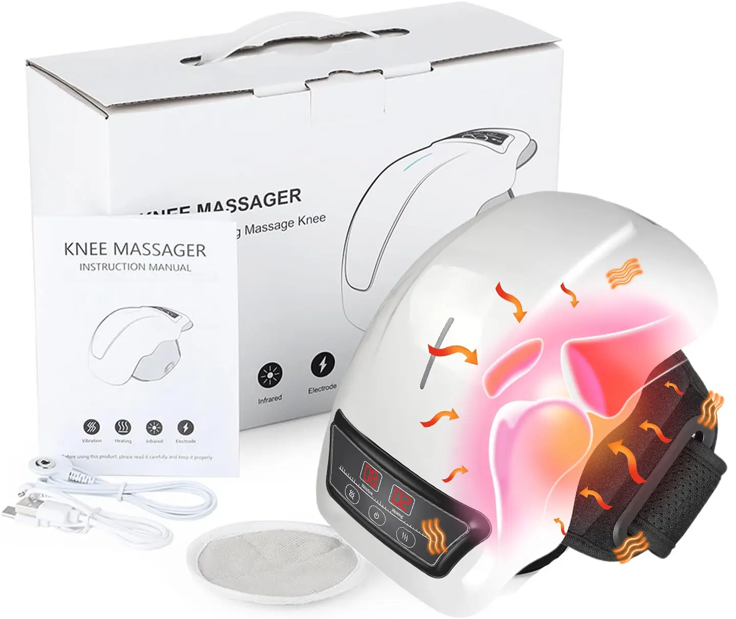 Massageador de joelho portátil aquecido recarregável sem fio vibração massageador de joelho com aquecimento para alívio da dor
