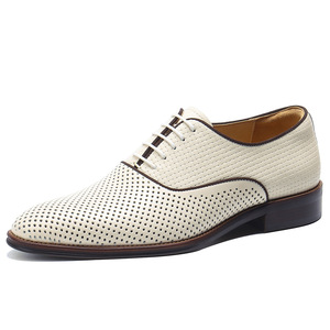 Men's <b>White</b> Genuine Leather Oxfords Pointed Toe <b>Lace</b>-Up Breathable Dress Shoes Summer Style Solid Pattern - Product Image 1