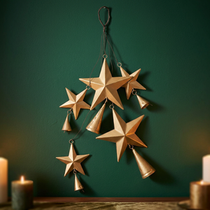 Golden Star Triangle Wall Hanging Metal Multi-piece <b>Decor</b> Set Modern Christmas Home & Commercial <b>Spaces</b> Ornament - Product Image 1