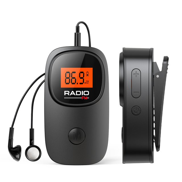 Mini Portable FM Radio 76-108MHz Sensitive Digital Receiver with LCD Display and 0-5W Output Earphone for Translation Events