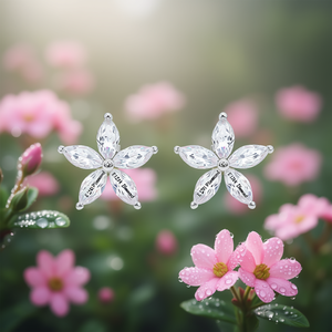 Orecchini a Perno E1291 con Fiore e Diamante Rosa, Gioielli in Cristallo Classici da Donna per Uso Quotidiano - Product Image 2