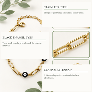 Enamel Eye <b>Charm</b> <b>Bracelet</b>-Stainless Steel & Enamel 14K Gold Plated 180+30mm Blueprint - Product Image 2