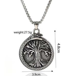 Colliers pendentifs personnalisés en acier inoxydable Yunnique, breloques Ouroboros Arbre de Vie Rune Nordique Mythologie Viking Gothique pour Hommes - Product Image 5