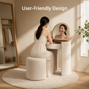 <strong>Modern</strong> Cozy PU Leather Mirror <strong>Vanity</strong> Set With Storage Modular Foldable Design For Bedroom &amp; Hotel Use - Product Image 5