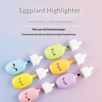 Surligneur Mignon en Forme d'Aubergine de Dessin Animé, Stylo Créatif Portable Mini pour Étudiant, PVC OPP en Gros
