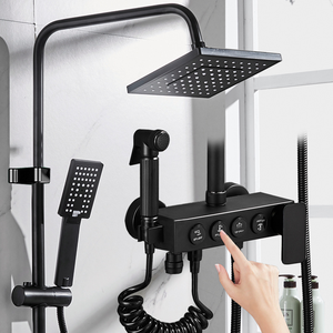 Ensemble de <span class=keywords><strong>douche</strong></span> moderne pour salle de bain, système de <span class=keywords><strong>douche</strong></span> pluie pressurisé à 3-4 fonctions avec bouton-poussoir, douchette à main et douchette bidet - Product Image 6