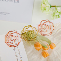 Clips de papier en forme de fleur rose dorée en métal, vente en gros, fournitures de papeterie DIY pour agenda, marque-page, cadeau