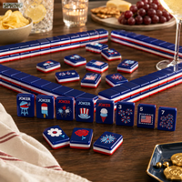 Tuiles de Mahjong en Acrylique Solide Thème Quatrième de Juillet, Motif Floral Patriotique et Joker Glace pour les Réunions Familiales Décontractées