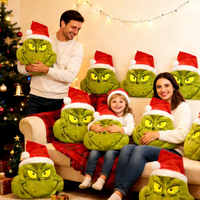 Coussin en peluche Grinch de Noël avec chapeau de Père Noël, coussin rembourré doux, décoration festive pour la maison, cadeau de Noël pour les enfants et les fans, 52 cm