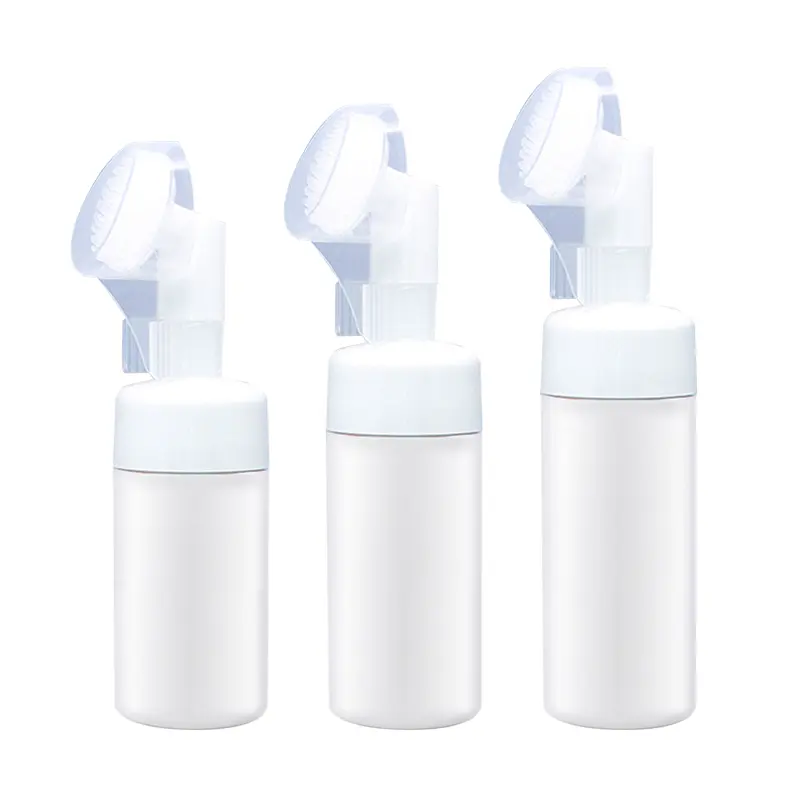 Weiße 100ml 120ml 150ml Silikonschaum-Reiniger-Plastik flasche mit Silikon bürsten kopf und Staubs chutz für die Tier pflege