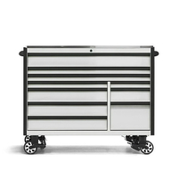 Banc de travail roulant en acier inoxydable blanc à 9 tiroirs, grand outil pour garage et atelier