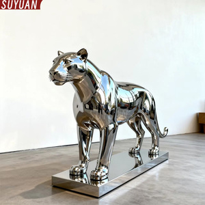 अनुकूलित आधुनिक आउटडोर उद्यान पशु मूर्तियों पॉलिश दर्पण सतह स्टेनलेस स्टील कास्टिंग चीता मूर्तिकला - Product Image 4