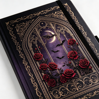Carnet de notes personnalisé à couverture rigide style Gothique Dark Academia, avec couverture en PU et ensemble de stylos et autocollants