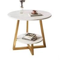 Table d'appoint d'angle moderne et portable à 2 niveaux, étagères rondes en bois, table basse de salon avec pieds en métal