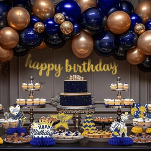 Décorations d'<span class=keywords><strong>anniversaire</strong></span> bleues <span class=keywords><strong>et</strong></span> dorées - Centres de table en nid d'abeille, élégants toppers de table pour adultes, décorations d'<span class=keywords><strong>anniversaire</strong></span> stylées - Product Image 5