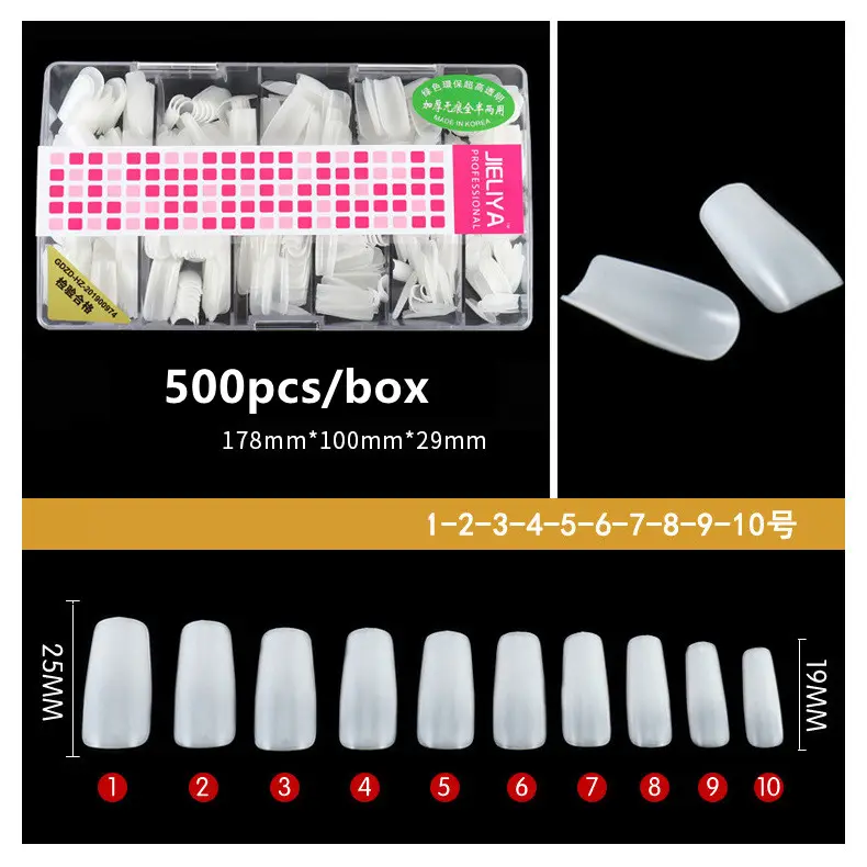 कील फैक्टरी 500pcs एबीएस सबसे अच्छा गुणवत्ता स्पष्ट प्राकृतिक सफेद नकली नाखून वर्ग फ्रेंच कील टिप्स