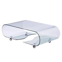 Table basse moderne en verre roulant avec étagère de rangement, table centrale en verre trempé courbé pour salon, appartement, maison