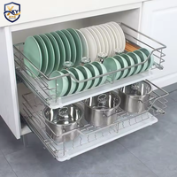 Accessoires de rangement de cuisine - Panier coulissant pour tiroir, support à vaisselle en acier inoxydable à 4 côtés, organisateur de couverts pour armoires