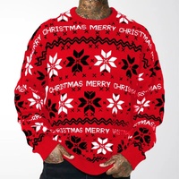 Pull de Noël personnalisé avec logo OEM, en tricot jacquard, col rond, pour homme, style « Ugly Christmas Sweater »
