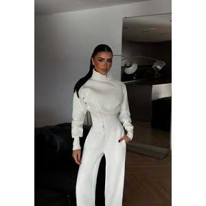 Ensemble de survêtement blanc confortable avec fermeture éclair, coupe-vent et respirant, idéal pour l'hiver, pour garçons, avec impression unie personnalisée pour le jogging - Product Image 3