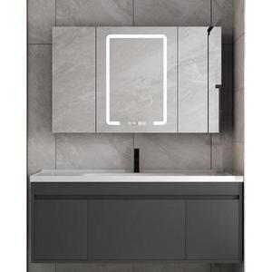 Mueble de Baño de Madera Maciza Gris de 48 Pulgadas CR con Espejo Inteligente y Lavabo de Cerámica de una Pieza - Product Image 1