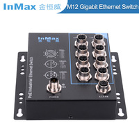Commutateur InMax M12 48V PoE 8 ports 10/100/1000 Mbps, prise aviation M12, commutateur réseau Ethernet industriel, commutateur PoE M12