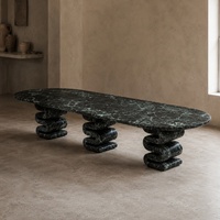 Table à manger moderne nordique beige naturel, plateau en marbre Verde Alpi, design de luxe, pour appartement, villa, maison, bar, mobilier d'extérieur
